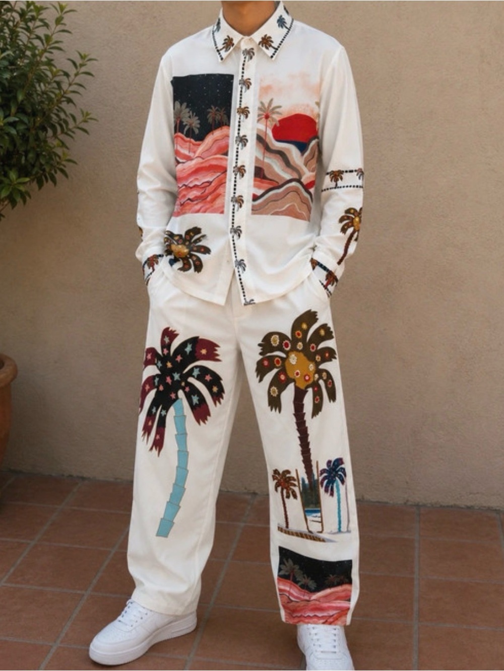 New UNISEX XS White Palm Print SET
